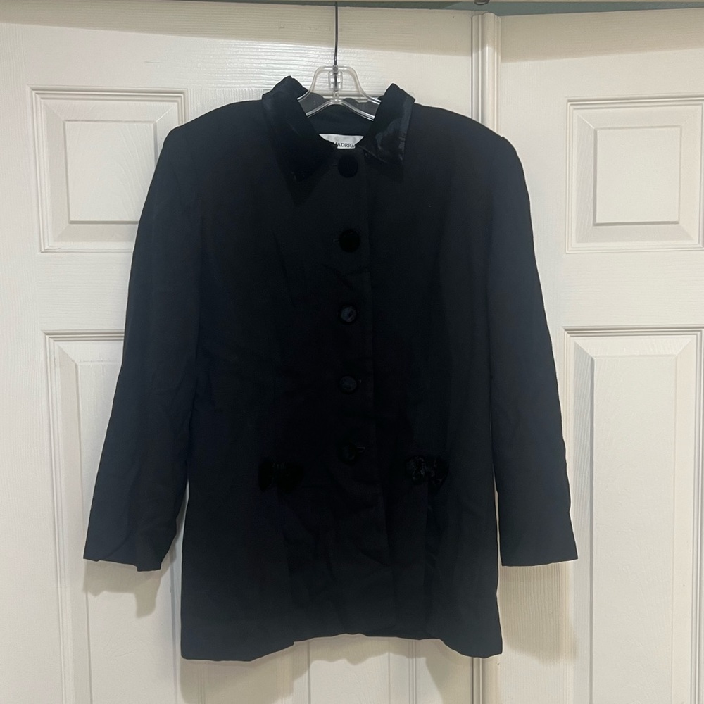 Vintage Laura Madrigano Black Cut Out Wool Insect Blazer. Size 12